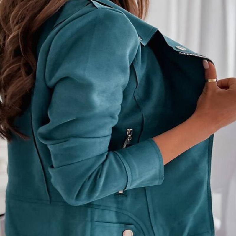 Dam Bikerjacka Mocka Kapellkrage Elegant Stil-3