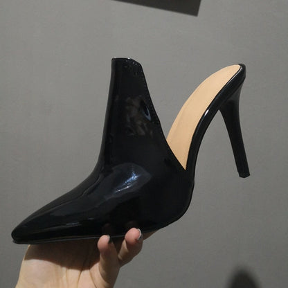 Dam Mules Klackar Spetsig Tå Patenterat Läder 10-12 cm-2