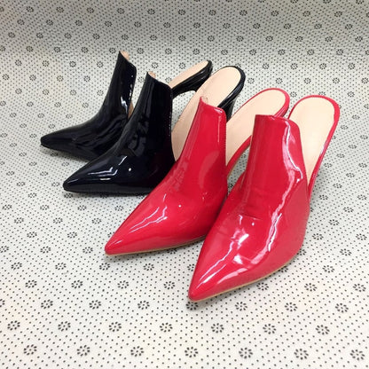 Dam Mules Klackar Spetsig Tå Patenterat Läder 10-12 cm-4