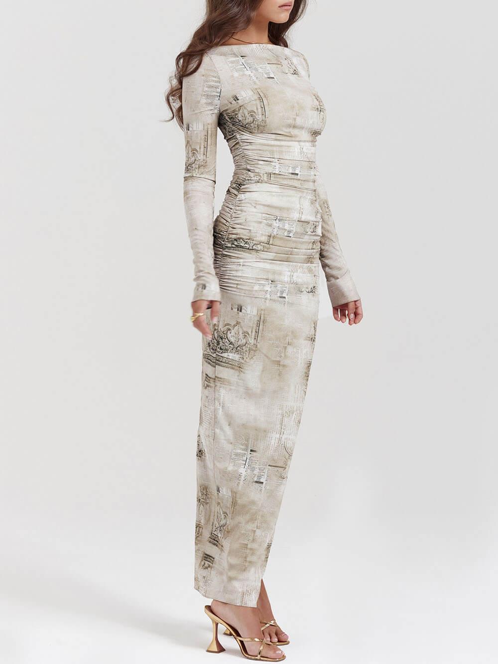 Maxiklänning Dam Långärmad Tryckt Polyester Elegant Design-3