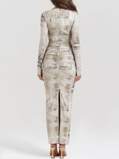 Maxiklänning Dam Långärmad Tryckt Polyester Elegant Design-4