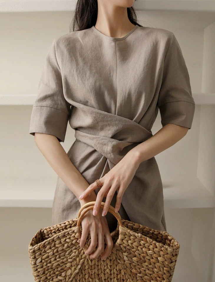 Fina Dam Klänningar Oregelbunden Hög Midja Linne-5