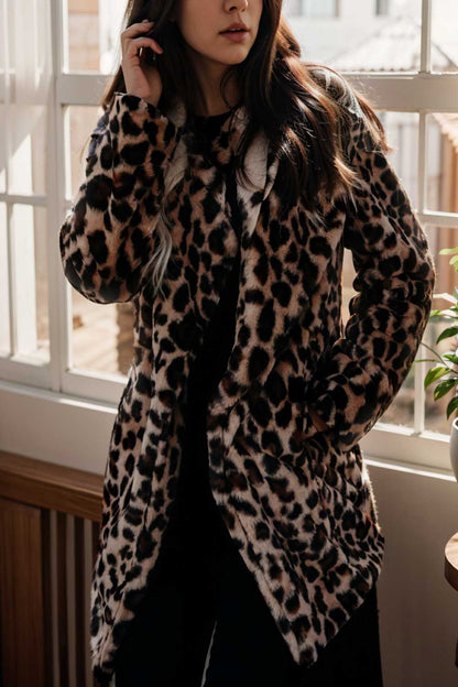 Dam Midi Kappa Långärmad Leopardmönster Polyester-1