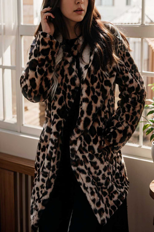 Dam Midi Kappa Långärmad Leopardmönster Polyester-1