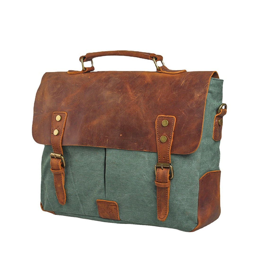 Unisex Axelväska Vintage Bomull Canvas och Läder med Justerbar Axelrem-2