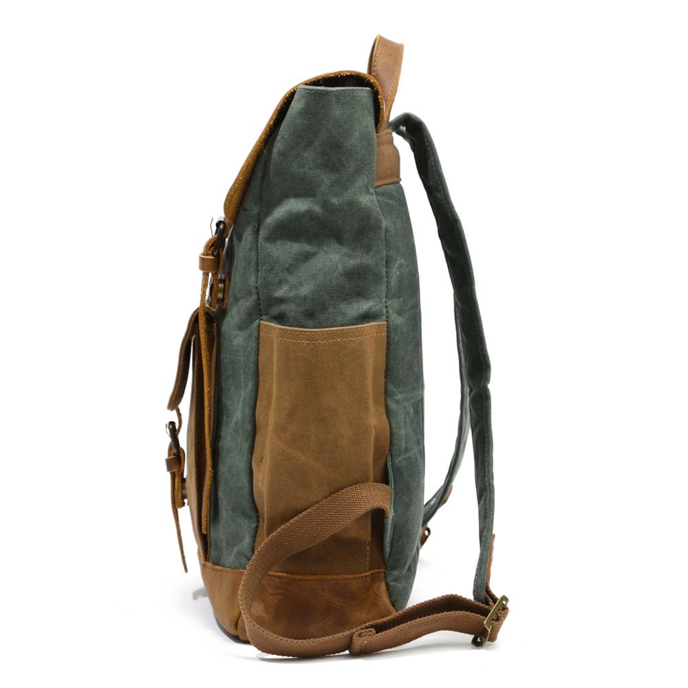 Unisex Laptop Ryggsäck Vaxad Bomullsduk och Läder 15 Tum-3