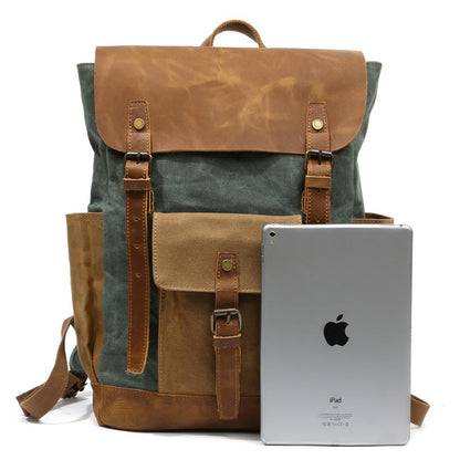 Unisex Laptop Ryggsäck Vaxad Bomullsduk och Läder 15 Tum-5