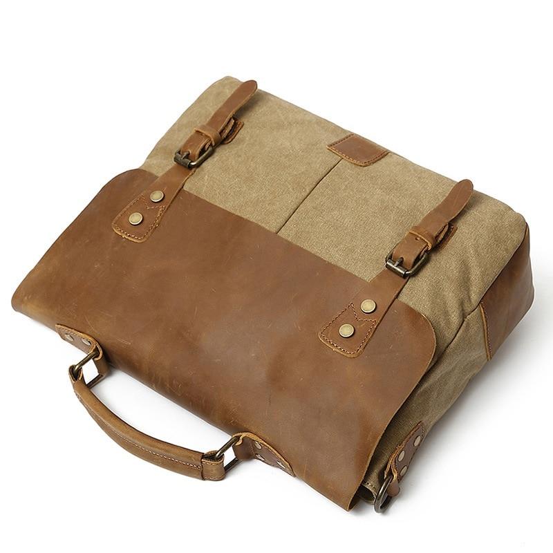 Unisex Axelväska Vintage Bomull Canvas och Läder med Justerbar Axelrem-6