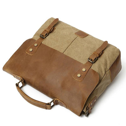 Unisex Axelväska Vintage Bomull Canvas och Läder med Justerbar Axelrem-6