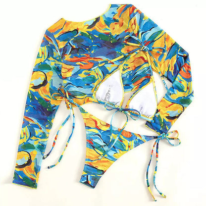Baddräkt Dam Shaping Långa Remmar Polyester Spandex Mönster-6