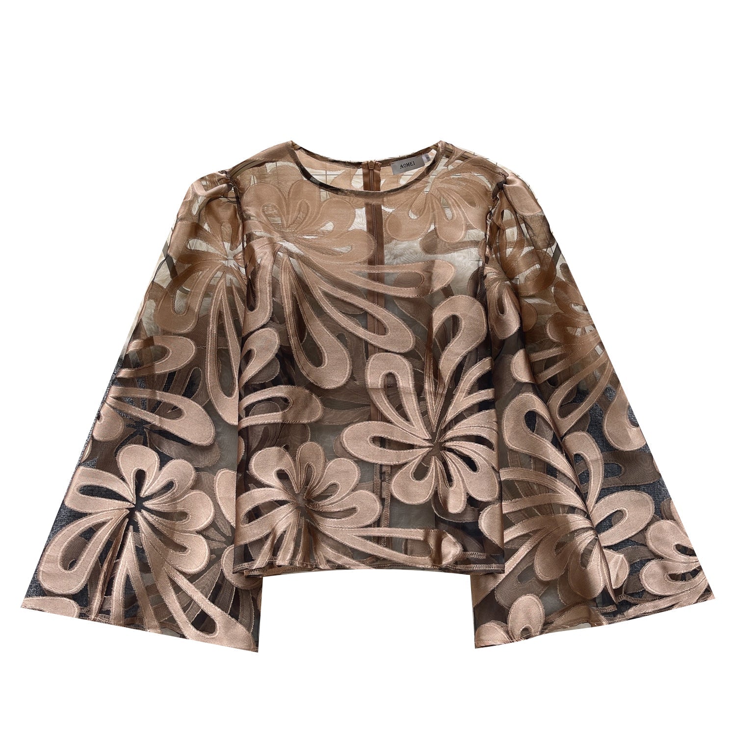 Kvinnors Avslappnad Blus Broderad Gasväv Polyester Bomullslinne-4