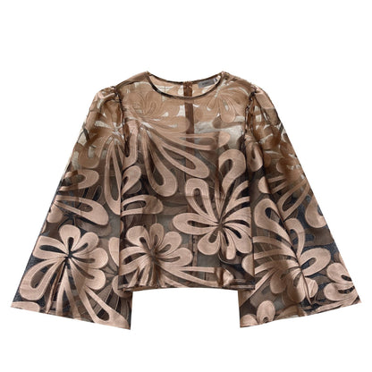 Kvinnors Avslappnad Blus Broderad Gasväv Polyester Bomullslinne-4