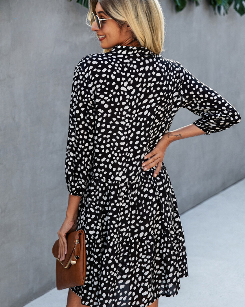 Dam Klänning Casual Med Knappstängning i Mjukt Tyg 2