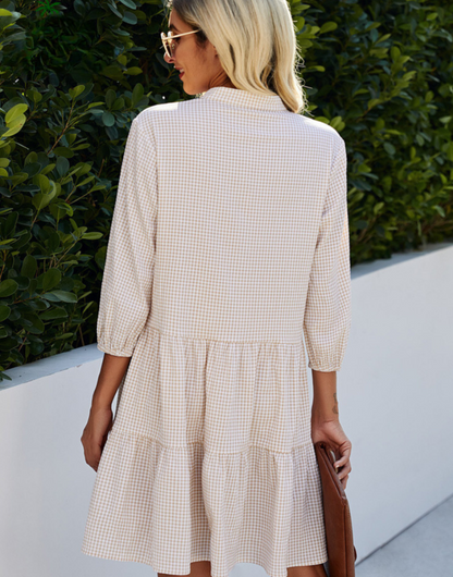 Dam Klänning Casual Med Knappstängning i Mjukt Tyg 4