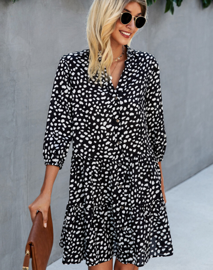 Dam Klänning Casual Med Knappstängning i Mjukt Tyg 3