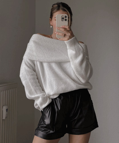 Dam Off-Shoulder Tröja Fluffy Material Mjuk-2