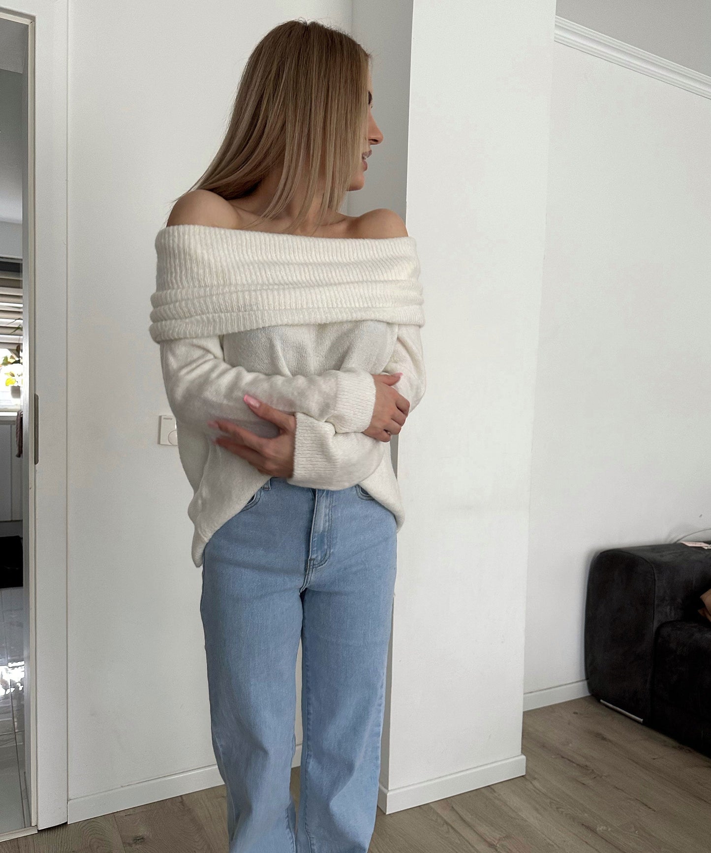Dam Off-Shoulder Tröja Fluffy Material Mjuk-3