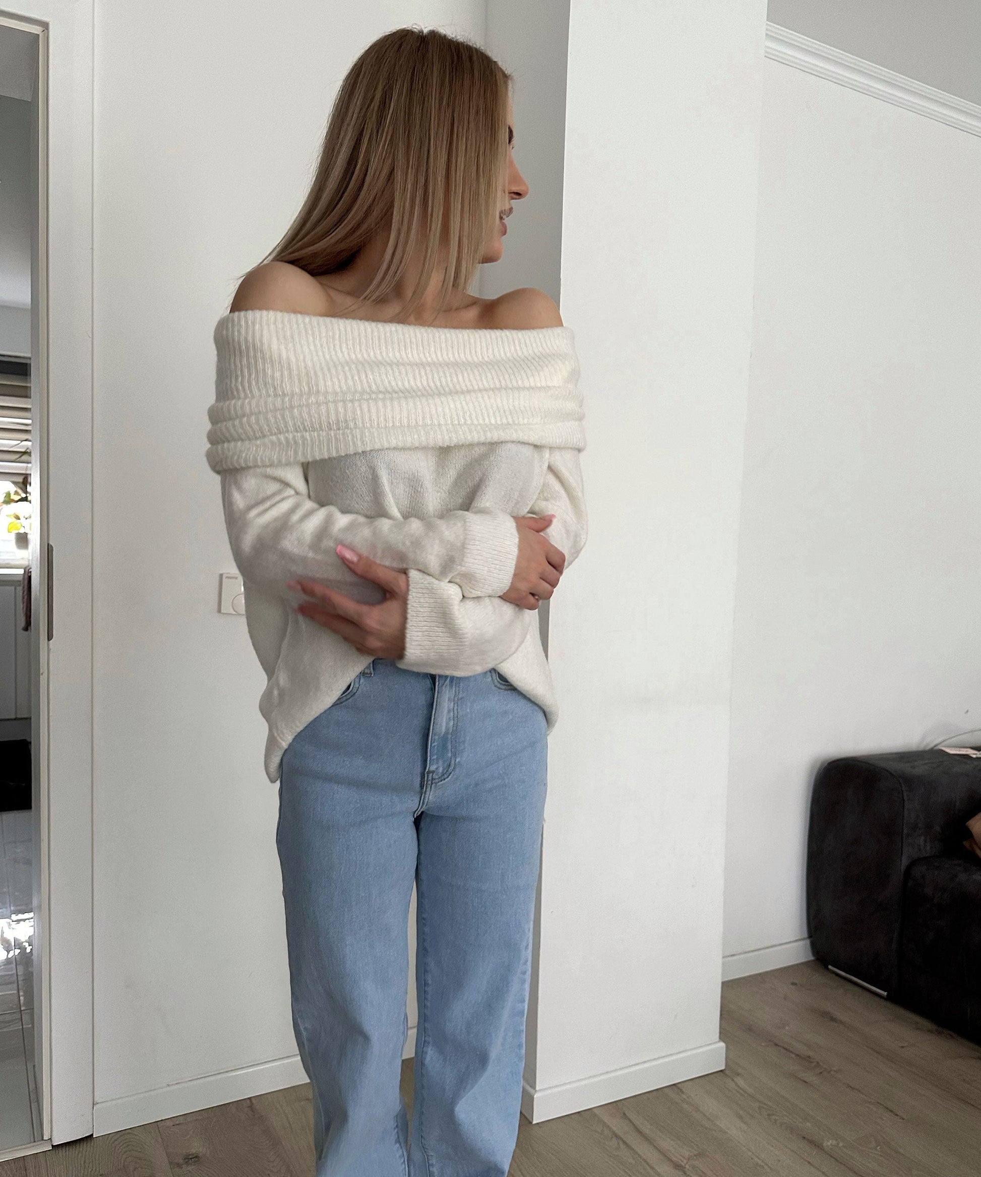 Dam Off-Shoulder Tröja Fluffy Material Mjuk-3