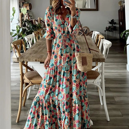 Dam Maxiklänning Långärmad V-ringning Polyester Elegant 4