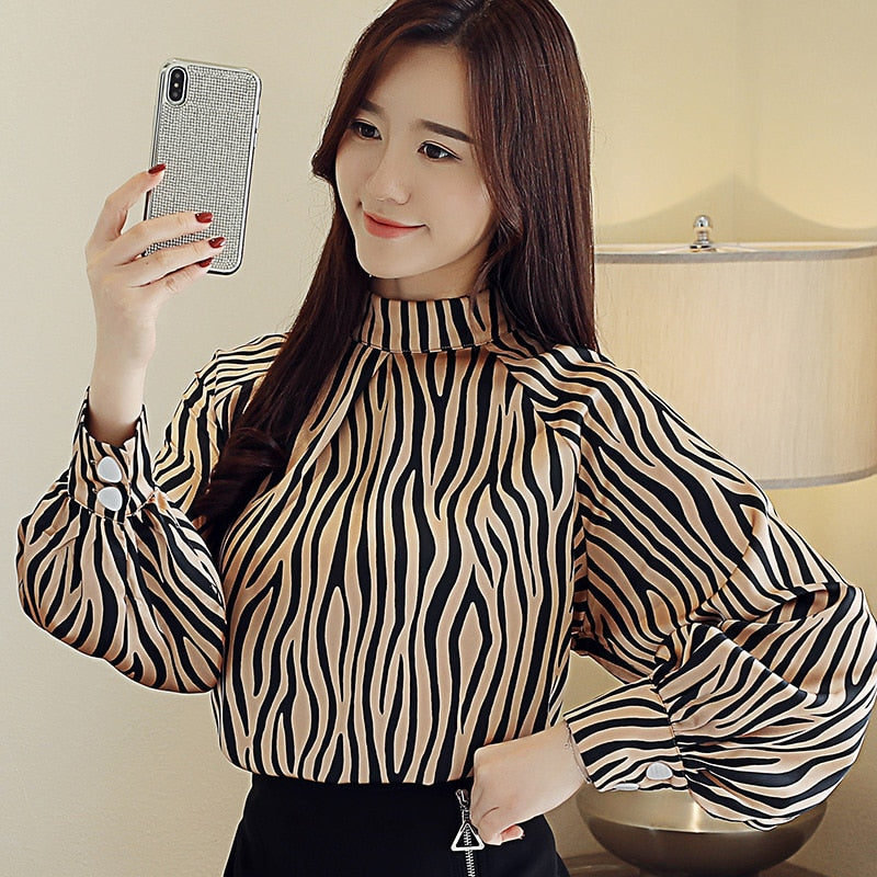 Dam Blus Randig Chiffong Polyesteracetat-2