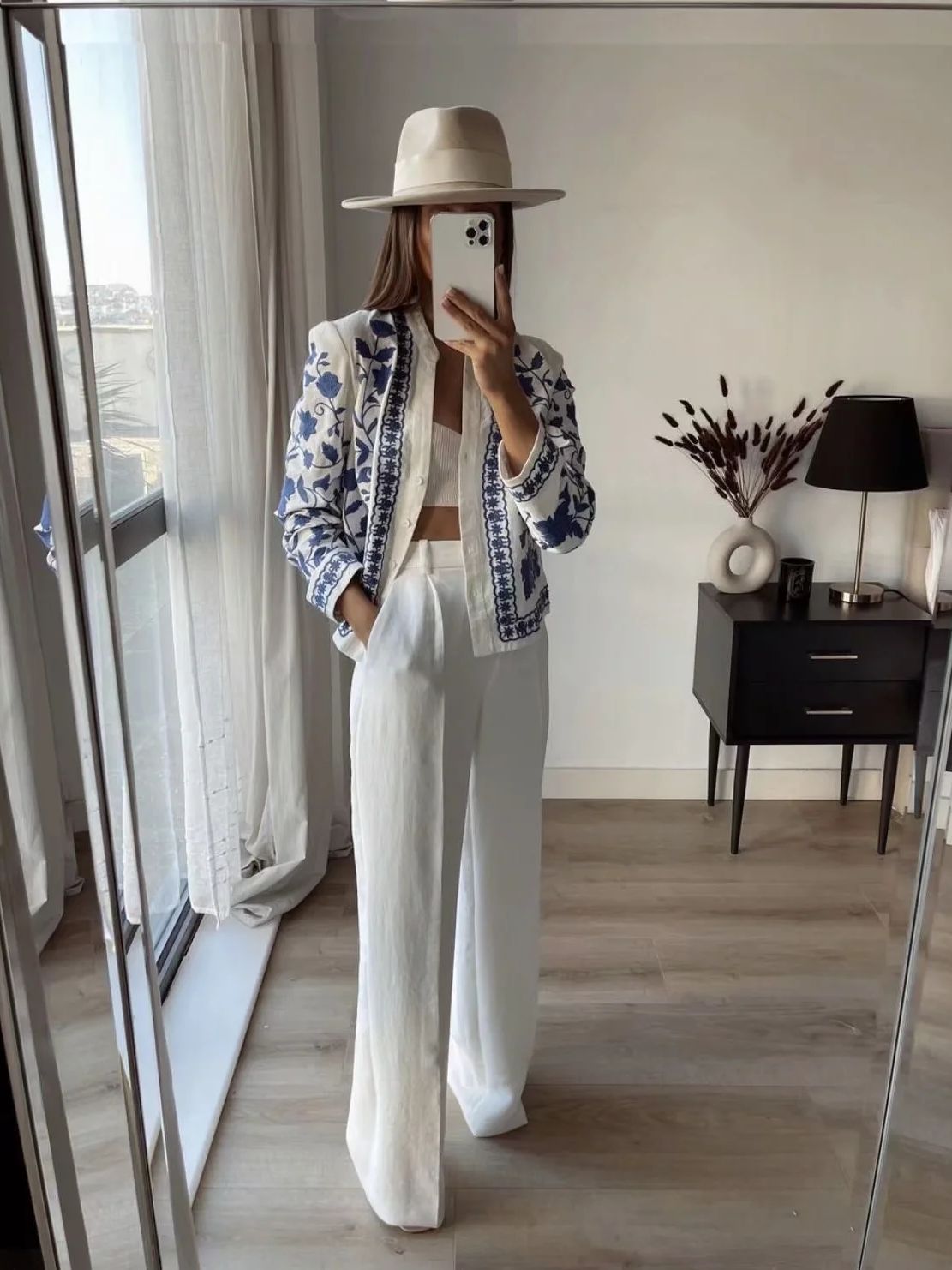 Dam Cardigan Urban Stil 100% Bomull Med Broderad Design 3