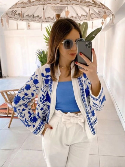 Dam Cardigan Urban Stil 100% Bomull Med Broderad Design 5