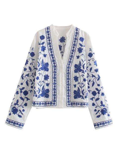 Dam Cardigan Urban Stil 100% Bomull Med Broderad Design 1