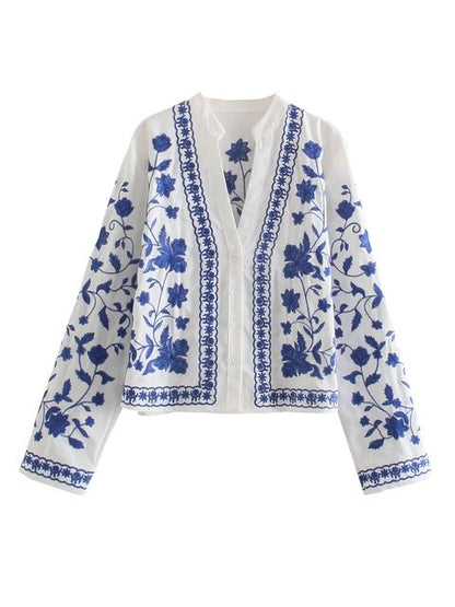 Dam Cardigan Urban Stil 100% Bomull Med Broderad Design 7