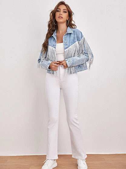 Dam Kort Denimjacka Retro Polyester-5