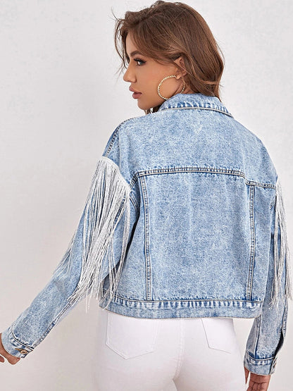 Dam Kort Denimjacka Retro Polyester-6