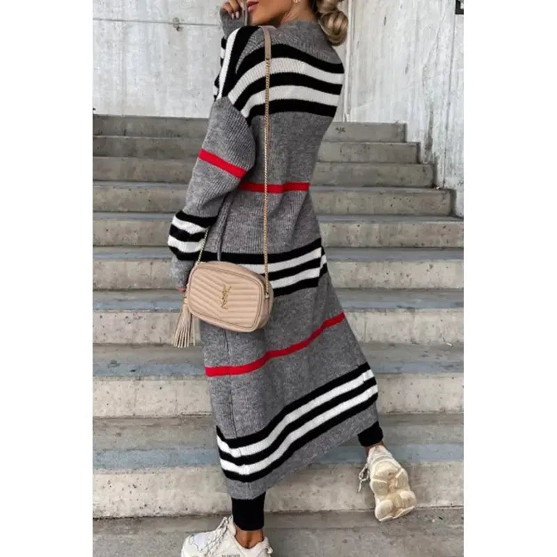 Dam Kofta Randig Mjuk Stickad Loose Fit-2