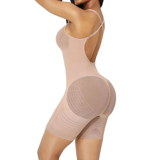 Dam Bodysuit Låg Rygg Justerbara Bärare Nylon Spandex-1