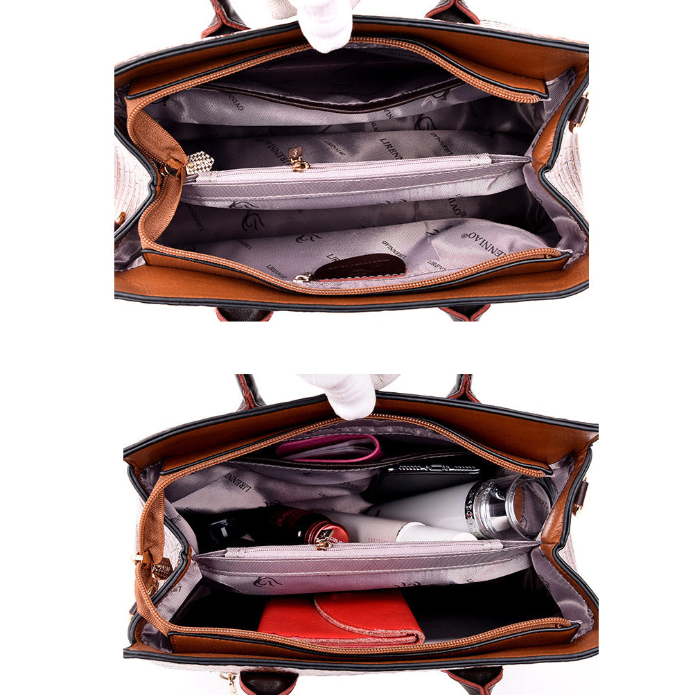 Dam Handväska Krokodil Design Läder Elegant Axelväska-6