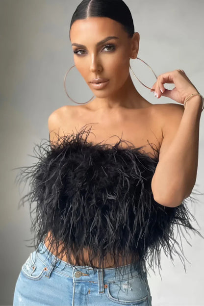 Dam Top Slangdesign med Fjädrar Polyester-5