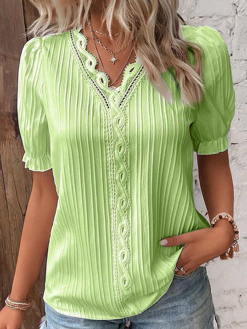Variant image for Dam Blus V-hals Puffärmar Polyester - Vit Blus för Elegant Stil-33