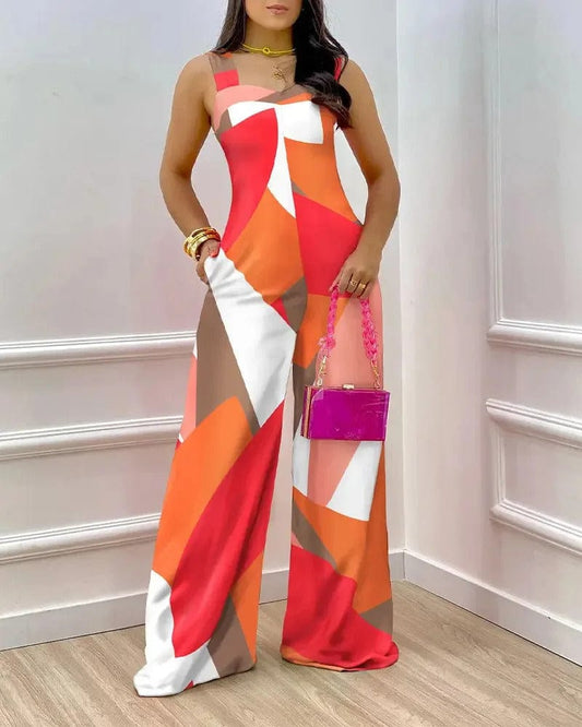 Damen Jumpsuit Festlich mit Gedrucktem Design – Bequemer Polyester Overall für Elegante Anlässe und Freizeit 1