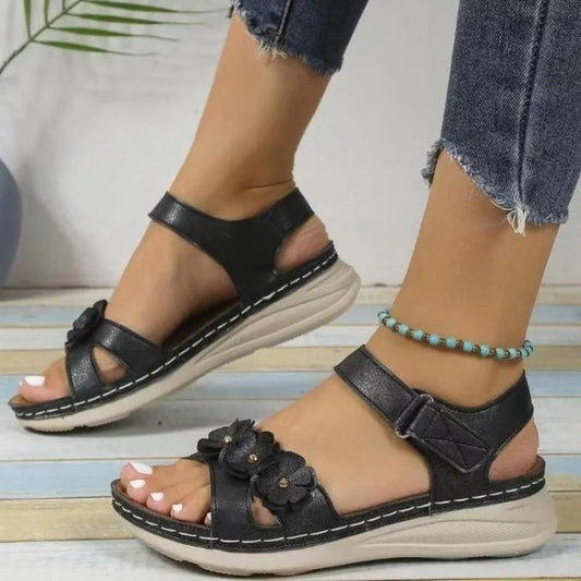 Dam Sandaler Blommönster Kilhäl Syntetiska Material-1