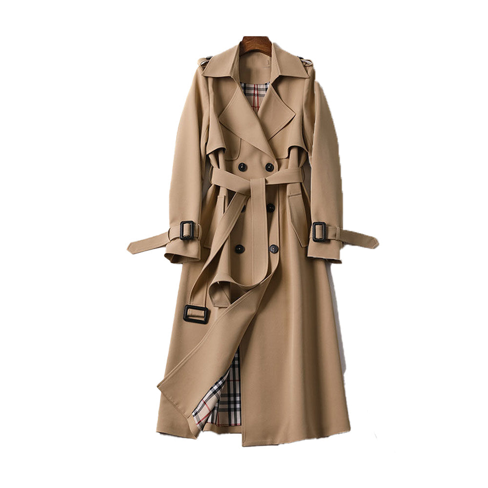 Lång Trenchcoat Dam Dubbla Radknappar Polyester 1