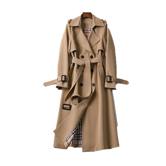 Lång Trenchcoat Dam Dubbla Radknappar Polyester 1
