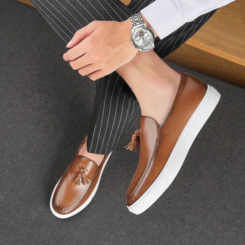 Herr Loafers Avslappnad Design Läder-1