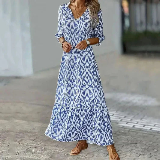 Maxiklänning Dam Blommig Design Polyester Långärmad Sommar-1