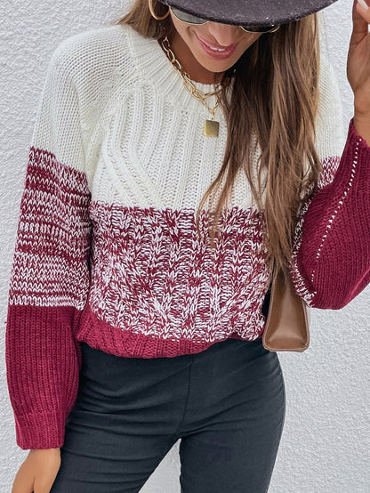 Variant image for Stickad Dam Tröja Avslappnad Passform Mjukt Material Röd och Vit-1