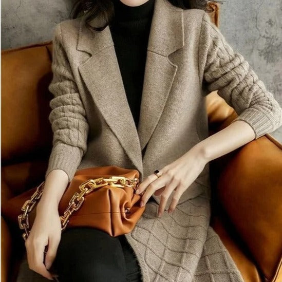 Variant image for Dam Lång Kofta Cardigan i Ull 100% för Höst och Vinter-1