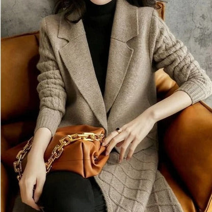 Variant image for Dam Lång Kofta Cardigan i Ull 100% för Höst och Vinter-1