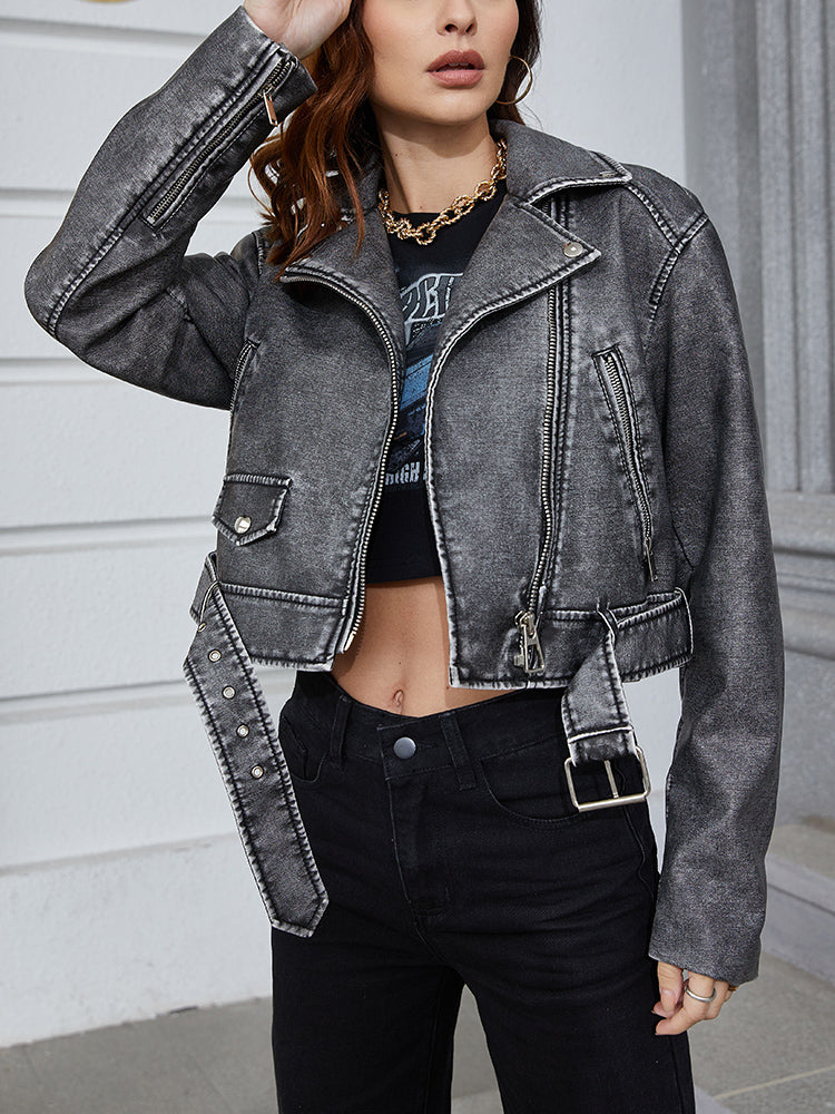 Kortjacka för Dam i Svart Syntetiskt Läder – Modern Design, Lätt Att Styla, Flera Storlekar Disponibla 1