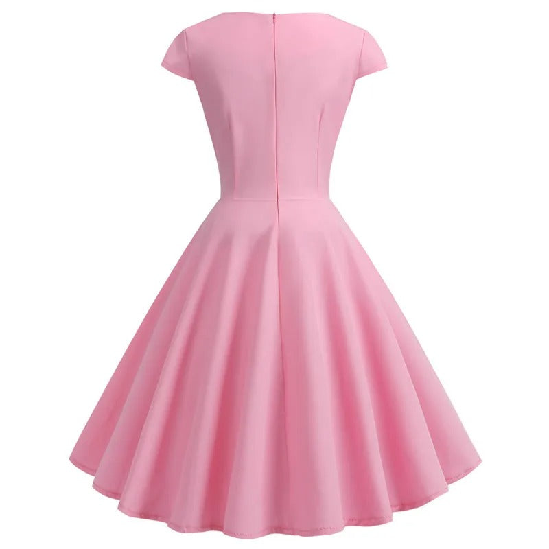 Dam Vintage Sommarklänning V-ringning Lätt Tyg med Ruffles-2