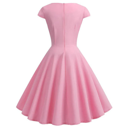 Dam Vintage Sommarklänning V-ringning Lätt Tyg med Ruffles-2