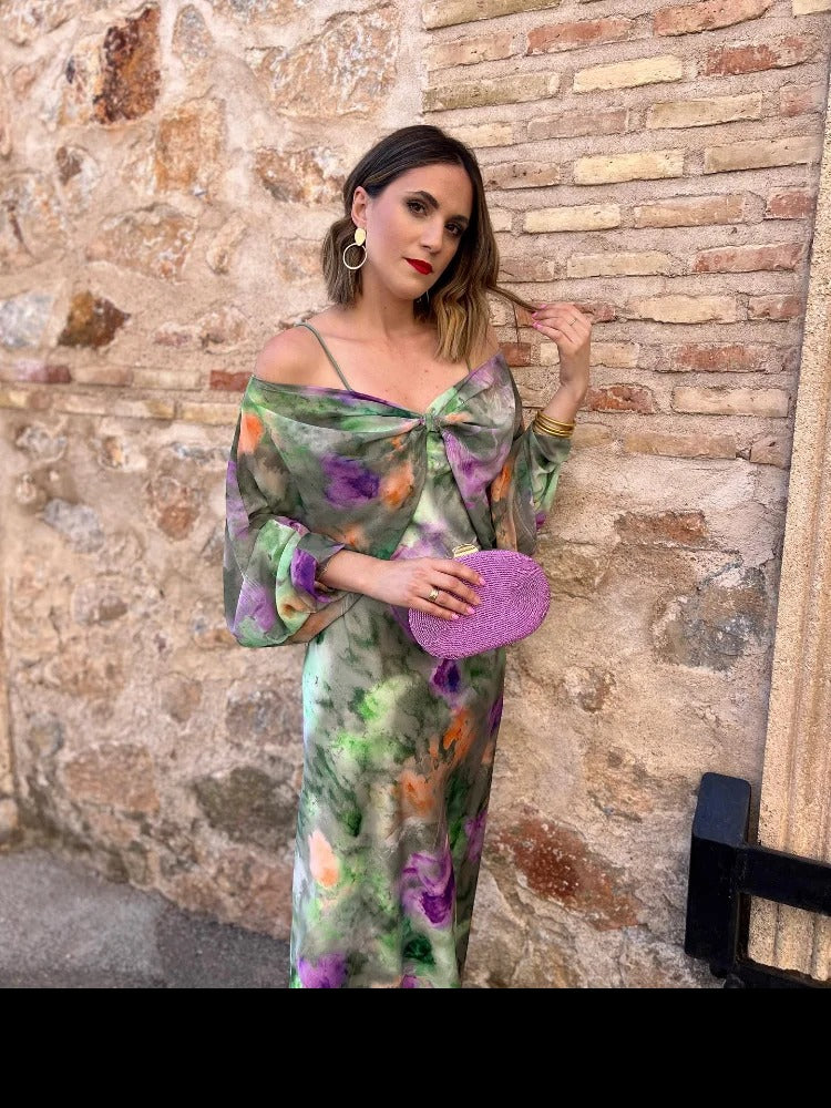 Dam Maxiklänning Öppen Rygg Polyester Halo-Färgad-2