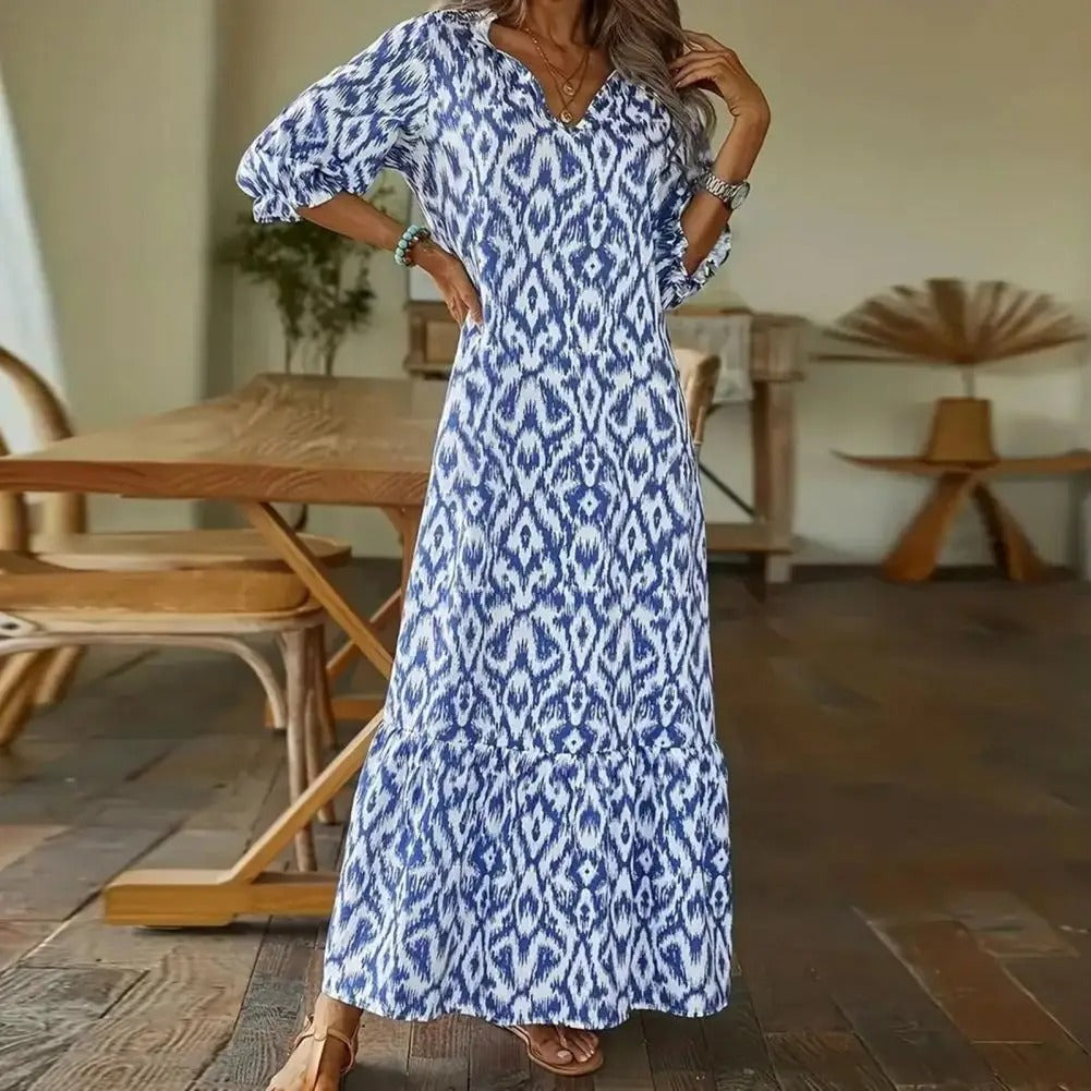 Dam Maxiklänning Bohemisk Stil med Långa Ärmar i Polyester 2