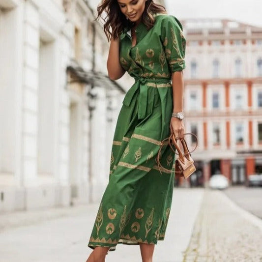 Kvinnors Klänning Modern Bomull och Linne-1